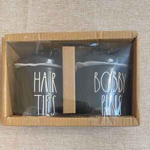 Rae Dunn Black Hair Ties & Bobby Pins Ceramic Jars